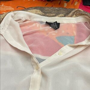 Lane Bryant Cream and White Sheer Blouse